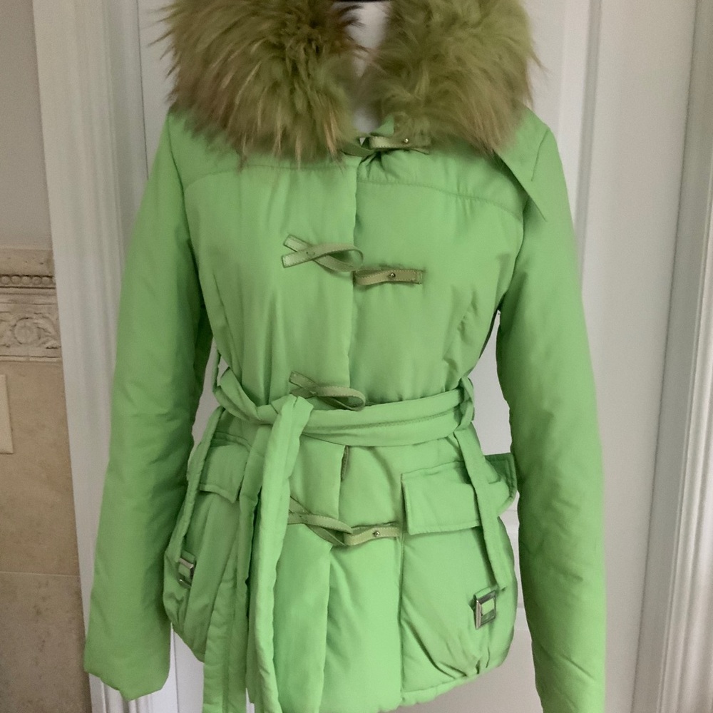 Cerutti p 1881 Green Fur Collar Belted Jacket